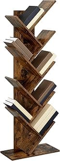 VASAGLE Tree Bookshelf, 9-Tier Bookcase, Large Bookshelf, Space-Saving Corner Shelf, Book Tree, Holds Books, CDs, Games, for Bedroom, Living Room, Home Office, Rustic Brown ULBC11BX