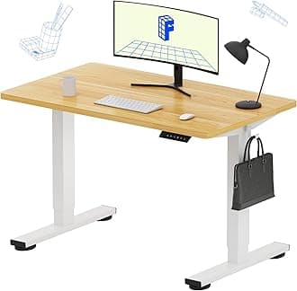FLEXISPOT EN1 One-Piece Standing Desk, 40"x24" Seamless Desktop Electric Height Adjustable for Home Office, Study Rooms & Multi-Device Workstations, Maple(White Frame)