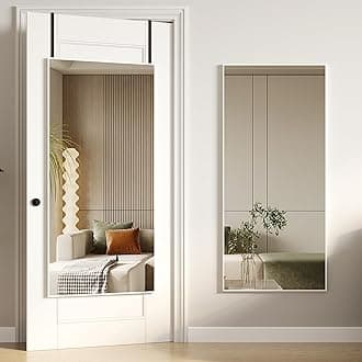 Vlsrka Over The Door Full Length Mirror, Full Body Wall Mirror, Hanging Mirror for Door, Back of Door Mirror, Horizontal/Vertical Wall Mounted Full Size Mirror for Bedroom, 47"x22" - White