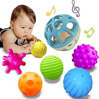 Sensory Toys for Babies, Montessori Textured Baby Balls and Wheat Straw Rattle, Baby Toys for 6-12 Months, Ideal Newborn Gifts for Boys and Girls, Toddler Toys for 1-3