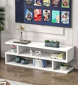 Modern 2-Tier Wall-Mounted Media Shelf TV Stand and Coffee Table (100×53×24, White)