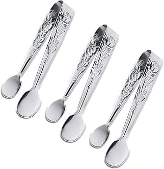 3PCS Mini Serving Tongs, 4Inch Rose Stainless Steel Sugar Cube Tongs, Sliver Small Ice Tong for Tea and Coffee Party, Appetizers, Desserts by Sunenlyst (Silver)