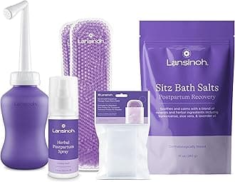 Lansinoh Postpartum Essentials Kit + Sitz Bath Salts, Postpartum Essentials, Postpartum Care Kit for Mom, Soothing & Calming Epsom Salts with Lavender Oil, Frankincense & Aloe Vera