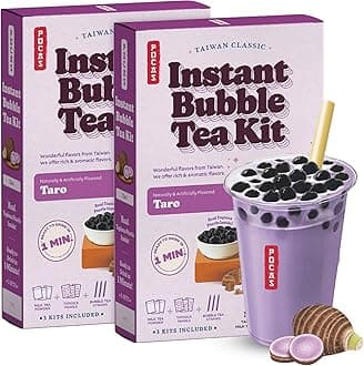 Pocas Bubble Tea Kit, Taro 2-Pack – Milk Tea Powder with Tapioca Pearls, Boba Straws, 3 Kits Per Box