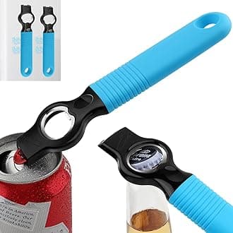 2-Pack Magnetic Beer Bottle Opener & Soda Can Opener, 2-in-1 Bottle Opener and Can Tab Opener Tool for Bartender, Long Nails, Arthritis, Seniors, Silicone Handle with Build in Magnet - Blue
