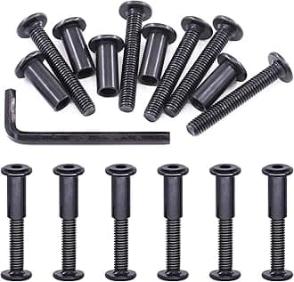 Swpeet 25Pcs M6x40mm Carbon Steel Black Hex Drive Socket Cap Bolts Barrel Nuts Assortment Kit with 1Pcs Allen Wrench, Screw Post Fit for Furniture Countsunk Belt Buckle Leather Binding Bolts