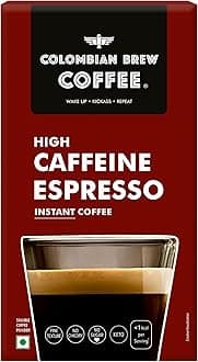 COLOMBIAN BREW COFFEE High Caffeine Espresso Instant Powder, Strong, 50g