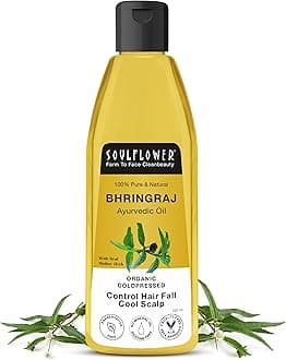 Soulflower Maha Bhringraj Oil for Hair growth 225ml | Natural Hair Growth, Strengthening & Nourishing Roots | Anti-Dandruff, Cooling Scalp Relief | Coconut & Sesame Oil Blend | Pure & Organic