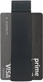 Modern Carry Quick Draw Minimalist Wallet for Men & Women, Elastic Band Minimal Credit Card Holder with Leather Tab, Card Grabber for Long Nails, Money Clip Alternative (Black) (Dark Gray)