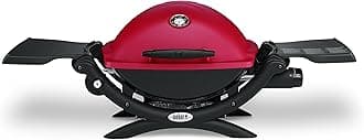 Weber Q1200 Liquid Propane Portable Gas Grill, Red – 1‑Burner Travel and Camping Grill with Cast‑Iron Grates & Electronic Ignition (8,500 BTU Burner)
