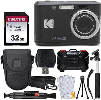 Kodak PIXPRO FZ45 Digital Camera, 32GB Memory Card, Point and Shoot Camera Case, Extendable Monopod, Lens Cleaning Pen, LCD Screen Protectors, Table Top Tripod – Ultimate Bundle (Black)