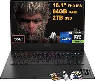 HP Omen 16 Gaming Laptop 16.1" FHD 165Hz (sRGB 100%, G-SYNC) Intel 24-core i9-13900HX 64GB RAM 2TB SSD GeForce RTX 4060 8GB RGB Backlit Thunderbolt FHD Privacy Camera Fast Charge Win11 w/ICP Accessory