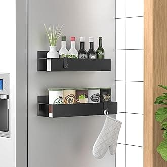 2 Pack Magnetic Spice Storage Rack Organizer for Refrigerator and Oven, Matt Black Fridge Organizers and Storage