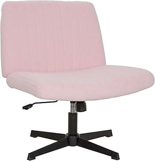 FDW Criss Cross Chair Armless Cross Legged Office Desk Chair Adjustable Swivel Ergonomic Gaming Chair No Wheels Backrest with Wide Seat Native Sponge Computer Task Vanity Chair for Home Office,Pink