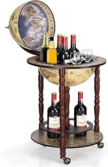 Wine Rack Trolleys, 330Mm/360Mm Globe Drinks Cabinet, Movable Whiwine Spirits Cabinet Withers, Wine Container Minibar Storage Cart/Brown (Color : Cream) Marriage