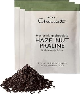 Hotel Chocolat Hazelnut Praline Hot Chocolate Sachets - Luxury Chocolate Flakes - Pack of 20 Single-Serve Sachets, 620g - Made To Pair With The Velvetiser - Serve Hot or Iced
