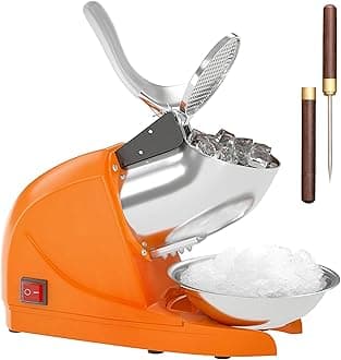 Greatrue Electric Ice Crushers Machine Ice Snow Cone Maker Professional Double Blades Stainless Steel Ice Shaver Machine for Home Commercial Use (Orange)