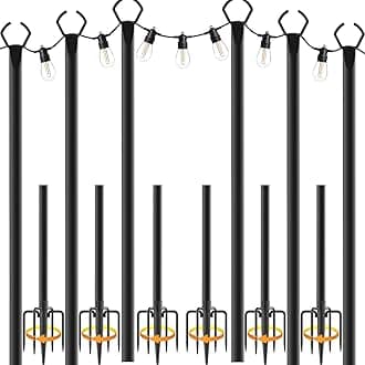 6 Pack String Light Poles,10 Ft Light Poles for Outside String Lights,Outdoor Lights Pole with Fork,Metal Poles Stand for Patio Deck Backyard