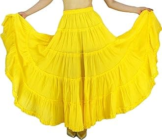 Women's Cotton 5 Tiered A Line Pleated Maxi Skirt Long Boho Gypsy Dance Skirts