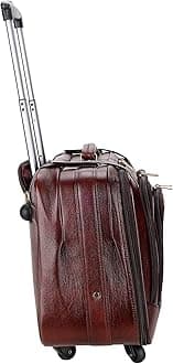 Steve Jhonson Pure Leather Trolley Bag for Travel - 20 Inch Cabin Trolley with Laptop Compartment - 4 Wheels Small Trolley Suitcase - Cabin Luggage Trolley for Professionals, Brown Plain, S, Luggage
