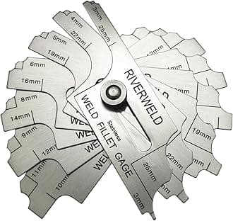 RIVERWELD 7 piece Fillet Weld Set Gage MG-11 Rl Gauge Depth Gauges Welding Inspection Test Ulnar Marks Metric Checking Fillet Leg and Throat Size (Metric)