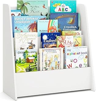 Costzon 4-Tier Kids Bookshelf, Front Facing Children Bookcase with Deep Compartments, Magazine Storage Rack for Kids Bedroom, Playroom, Nursery, Classroom, Kindergarten (White)