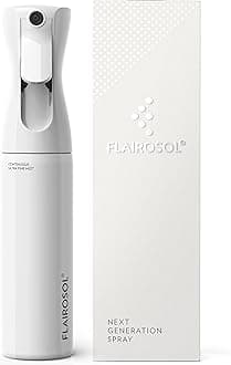 FLAIROSOL - The Original, Spray Bottle for Hair, Continuous Ultra Fine Water Mister Spray Bottle for Hairstyling, Barbers, Salons, Cleaning, Plants, 10.1oz/300ml, White Bottle - Black Print