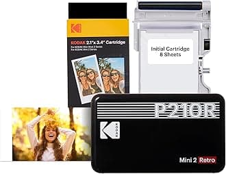 KODAK Mini 2 Retro 2x3" Portable Photo Printer, 38 Sheets, Bluetooth Smartphone Printer for iPhone & Android, Instant Color Prints, 4PASS Dye Sublimation, Black