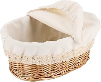 Round Bread Basket Serving Woven Bread Baskets Wicker Basket Sourdough Proofing Basket with Removable Liner and Cover (Wicker)