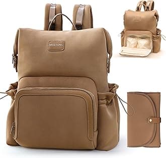 Diaper Bag Backpack - Baby Diaper Bag Neoprene Bag Large Capacity Neoprene Backpack with Diaper Changing Pad Pañaleras Para Bebe Baby Bag with 12 Pockets for Mom & Dad -Brown