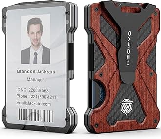 OARIDEY Minimalist Wallet for Men- Slim Aluminum Metal Money Clip Wallet with Clear ID Card Holder, Carbon Fiber Wallet, RFID Blocking,Holds up 15 Cards with Cash Clip,Ultra-Thin Tactical Wallet,