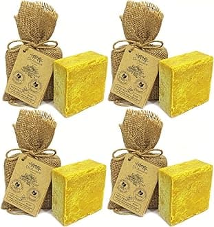 Sulphur Soap Bar Organic Natural Vegan Traditional Handmade Antique - Antibacterial, Effective For Acne - Absolutely No Chemicals! Pure Natural Soap! 5 Ounce (Pack of 4)