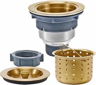 KONE 3-1/2 Inch Gold Sink Drain, Durable Stainless Steel Brass Kitchen Sink Drain Assembly Kit With Sink Strainer Waste Basket/Strainer Assembly/Sealing Lid for Standard Kitchen Sink