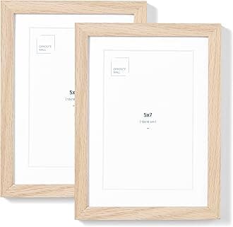 Opposite Wall - Set of 2-5x7 in - Natural Solid Oak Wood Picture Frames with Mat - Wall Hanging & Tabletop Photo Frame - Pictures Display 4x6 with Mat, 5x7 without - Office, Gallery & Home Decor
