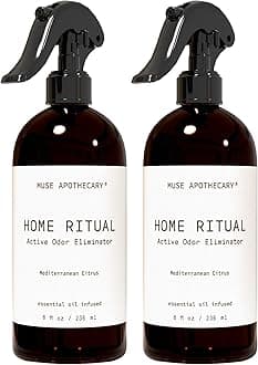 Muse Apothecary Home Ritual Active Odor Eliminator Spray - Furniture Deodorizer Spray & Bathroom Odor Eliminator for Home - Essential Oil Air Freshener - 8oz, Mediterranean Citrus