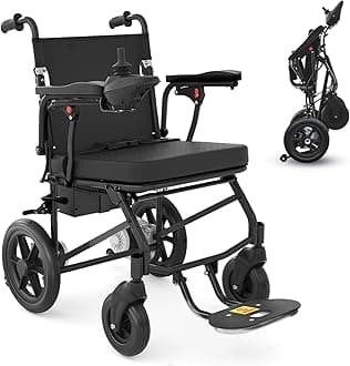 Lightweight Foldable Electric Wheelchairs for Adults, Intelligent Wheelchairs All Terrain Motorized Wheelchair for Seniors - 12mi,Black