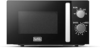 BLACK+DECKER Microwave Oven, 20L, 700W, 5 Power Levels, Defrost Function, 35-Min Timer, 255mm Glass Turntable for Even Cooking, Easy-Clean Cavity, Stylish Chrome Knobs – Black, MZ2005P-B5