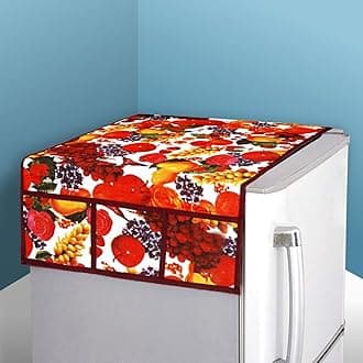 Kuber Industries Fridge Top Cover | Fridge Top Cover with Pockets | Refrigerator Top Cover for Kitchen | Fridge Top Cover with 6 Utility Pockets | Fruit Print Fridge Cover | Multicolor