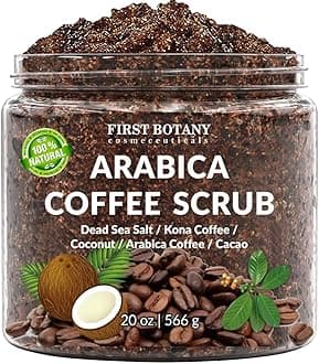 100% Natural Arabica Coffee Scrub with Organic Coffee, Coconut and Shea Butter - Acne, Anti Cellulite and Stretch Mark treatment, Spider Vein Therapy for Varicose Veins & Eczema (20 oz)
