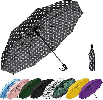 SIEPASA Windproof Travel Compact Umbrella-Automatic Umbrellas for Rain- Folding Umbrella, Travel Compact Umbrella.(Black Polka Dots)