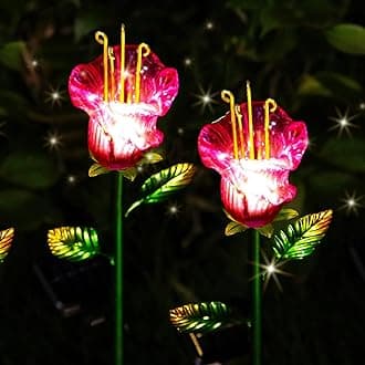 Outdoor Decorative Flowers 2 Pack, Waterproof Pink Glass Lily Flower Lights, Auto ON/Off Solar Decorative Lights for Garden, Patio, Backyard