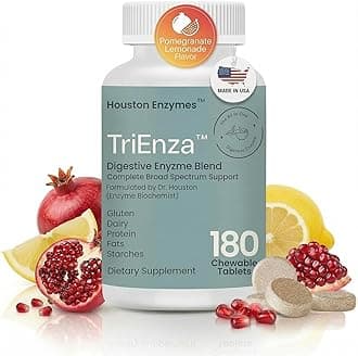 - Houston Enzymes TriEnza - Digestive Enzyme Supplement for Gluten, Casein, Soy, Proteins, Carbohydrates, Fats & Polyphenols - Digestive Enzymes for Women & Men (180 Chewable Tablets)