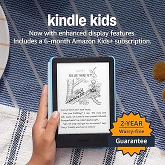 Amazon Kindle Kids (newest gen) - If it breaks, we will replace it, includes age-appropriate books and cover, with glare-free display, faster page turns – 16 GB – Unicorn Valley