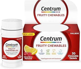 Fruity Chewables Multivitamin Tablets, chewy vitamins for adults, with 13 essential vitamins including vitamin C, D, and Zinc, 30 ct