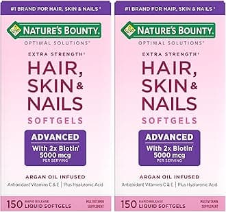 Nature's Bounty Advanced Hair, Skin & Nails, Argan-Infused Vitamin Supplement with Biotin and Hyaluronic Acid, 150 Rapid Release Softgels (Pack of 2)