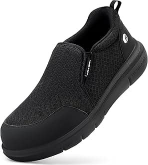 FitVilleSlip On Work Shoes for Men Extra Wide Fit Composite Toe Industrial Safety Trainers for Wide Swollen Feet