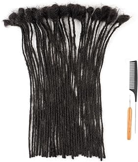 0.2cm Width 10 Inch 100 Strands 100% Human Hair Dreadlock Extensions for Men Women Kids Full Handmade Human Hair Loc Extensions Permanent Dread Extensions with Needle and Comb