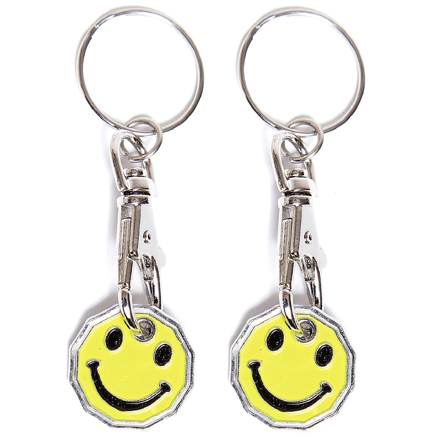 UK Phoenix Shopping Trolley Token Key Ring 12 Sided Shape £1 Pound Coin Reusable Token Locker Gym Shopping Basket Asda Aldi Lidl Tesco Sainsbury (2 x Smiley Face)