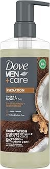 Dove Men+Care 2-in-1 Shampoo + Conditioner Ginger & Coconut Oil for Hydrated Hair, Mineral Complex, 17.5 oz