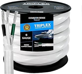 6/3 AWG UL 1426 (The Real Thing) Triplex Round Marine Wire - Tinned Copper Boat Cable - 75 Feet - White PVC Jacket